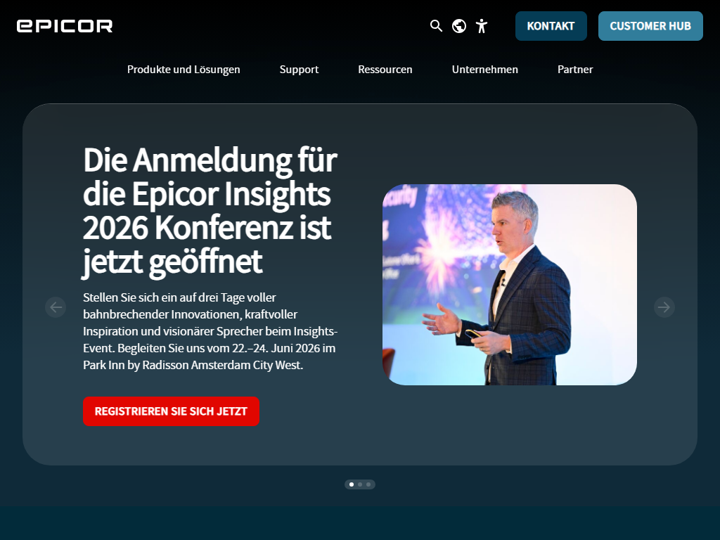 Screenshot of the homepage of Epicor ERP