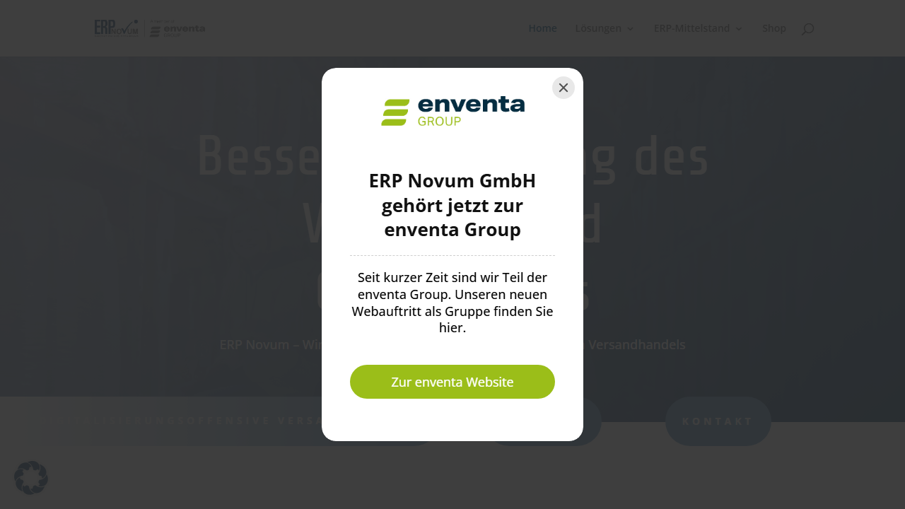 Screenshot of the homepage of ERP Novum (enventa technical trade solutions)