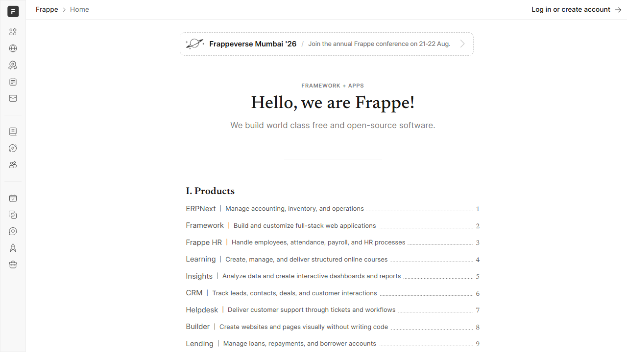Screenshot of the homepage of ERPNext