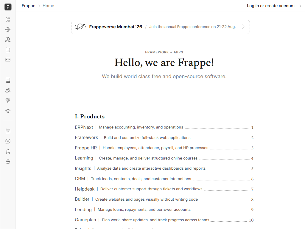 Screenshot der Homepage von ERPNext