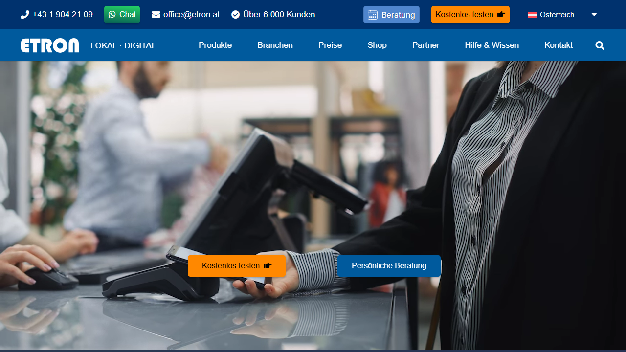 Screenshot of the homepage of ETRON onRetail