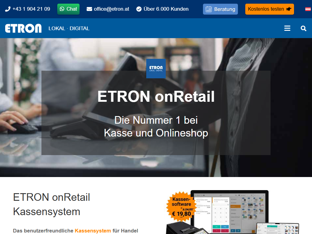 Screenshot der Homepage von ETRON onRetail