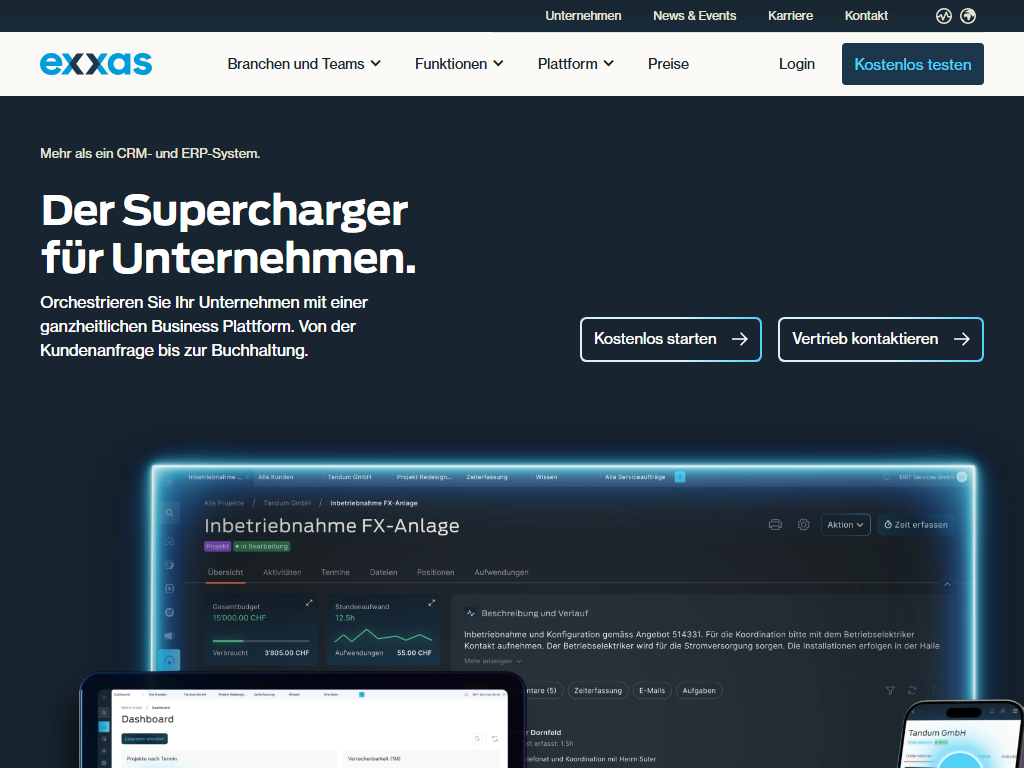 Screenshot of the homepage of Exxas