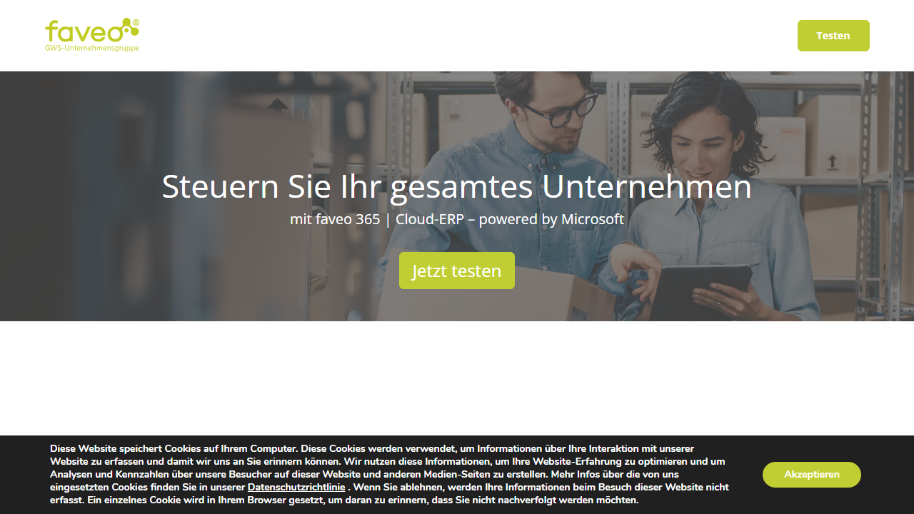 Screenshot of the homepage of faveo 365