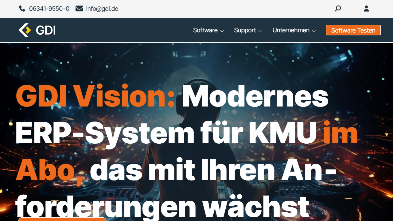 Screenshot of the homepage of GDI Business Line