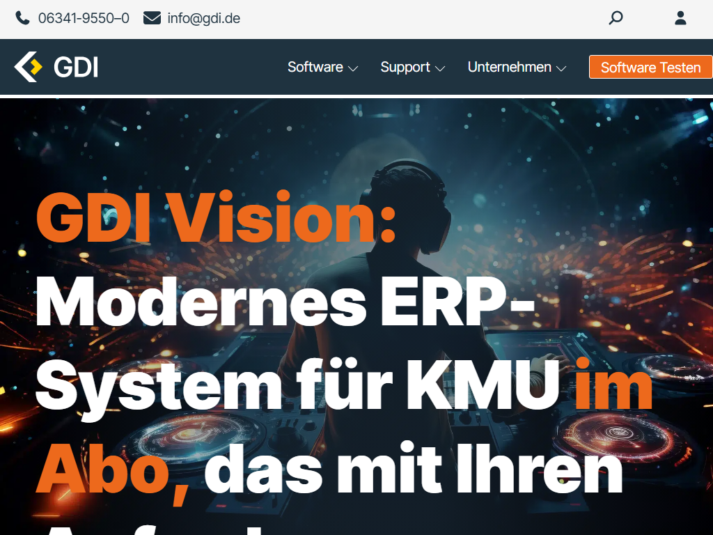 Screenshot of the homepage of GDI Business Line