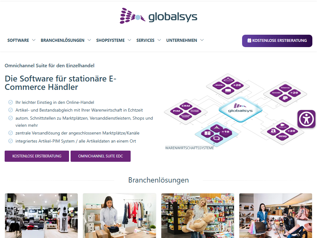 Screenshot of the homepage of Globalsys EDC