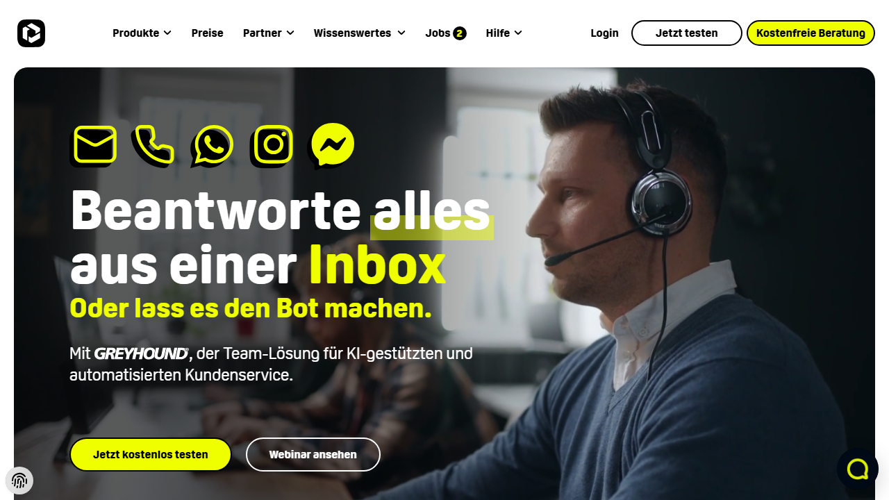 Screenshot of the homepage of GREYHOUND