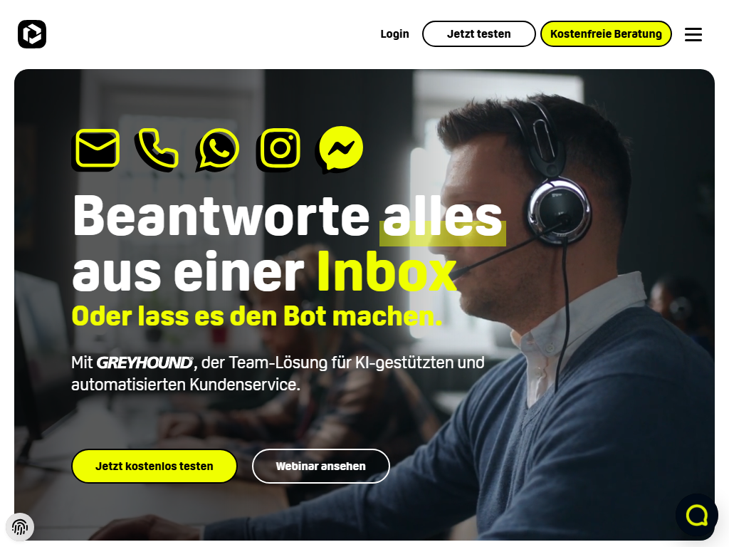Screenshot der Homepage von GREYHOUND