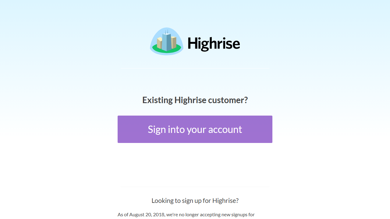 Screenshot of the homepage of Highrise CRM