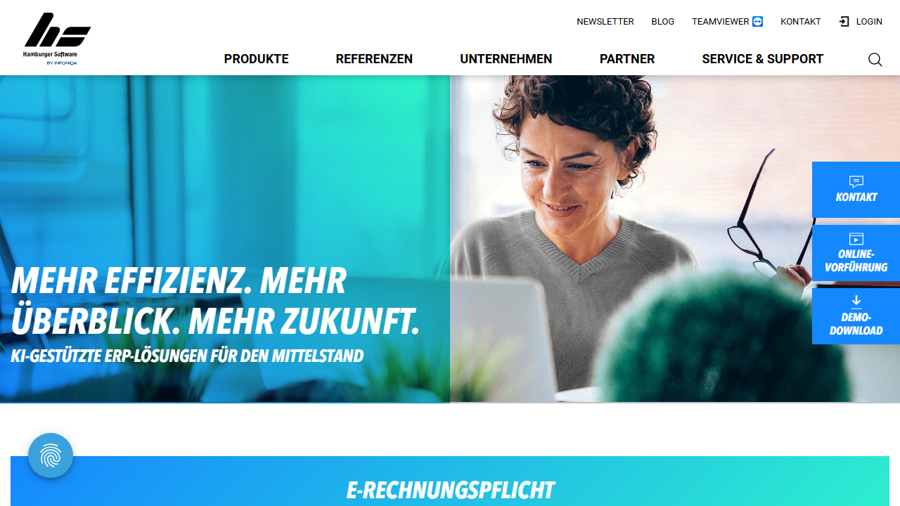 Screenshot of the homepage of HS Betriebswirtschaftliche Solutions