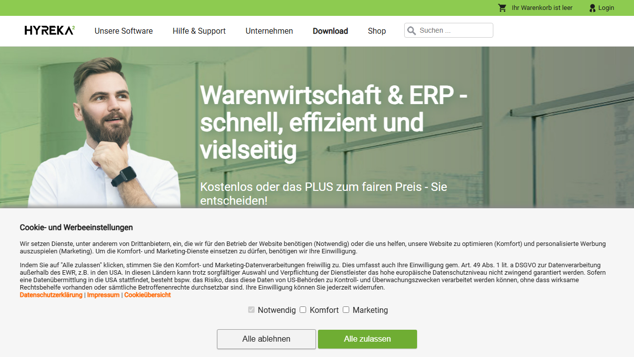 Screenshot of the homepage of Hyreka