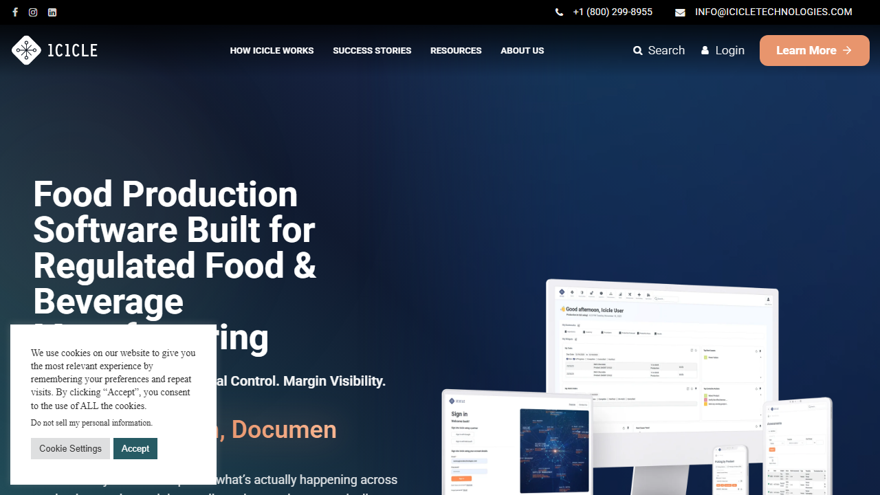 Screenshot of the homepage of Icicle ERP