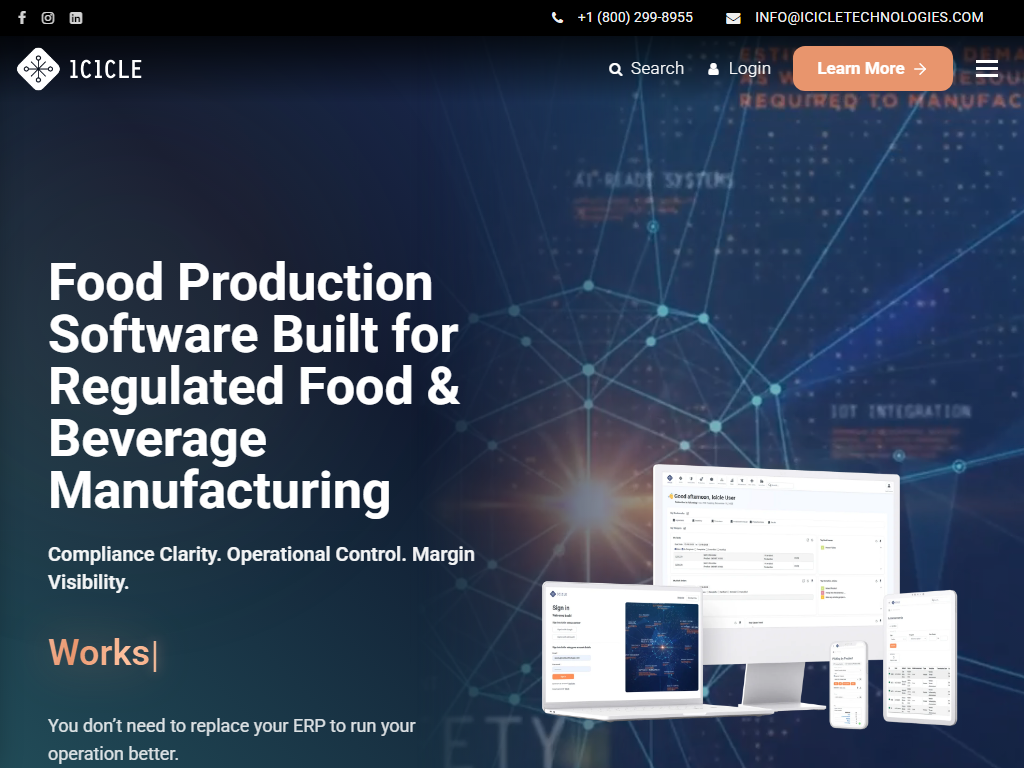 Screenshot of the homepage of Icicle ERP