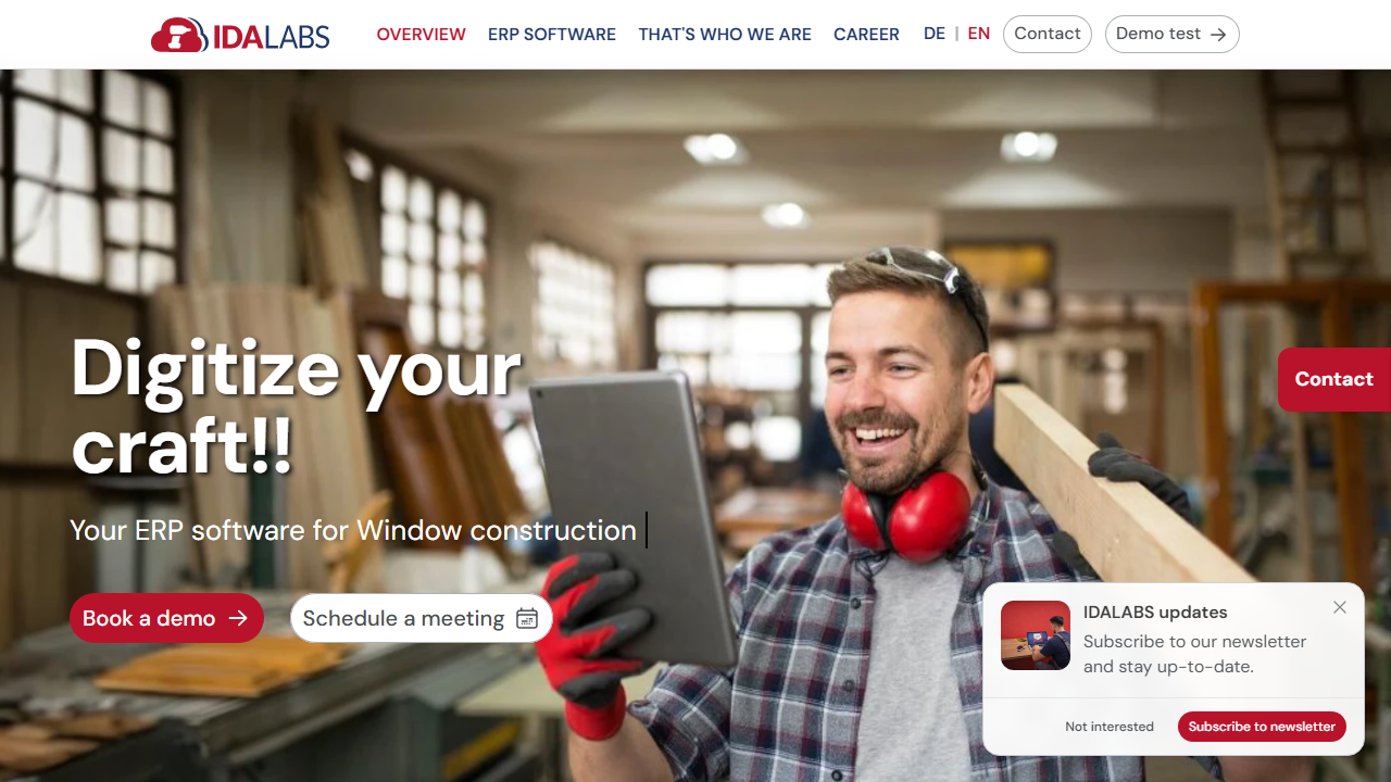 Screenshot of the homepage of IDA ERP-System