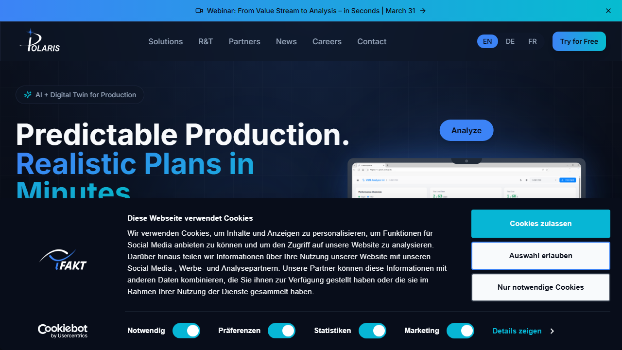 Screenshot of the homepage of iFakt VSM (Polaris)
