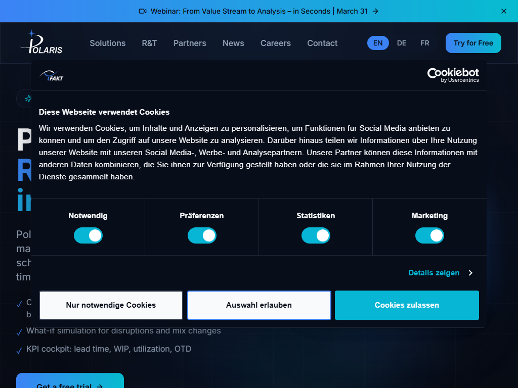 Screenshot der Homepage von iFakt VSM (Polaris)