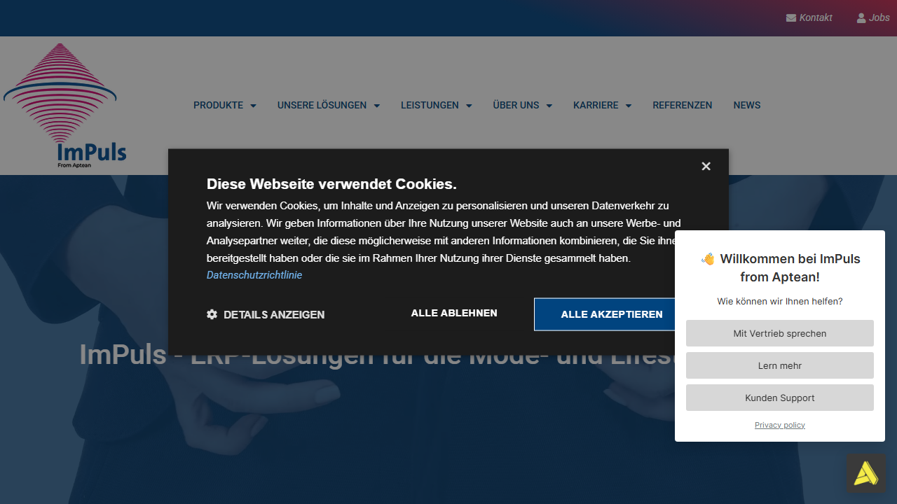 Screenshot of the homepage of ImPuls fashion XL