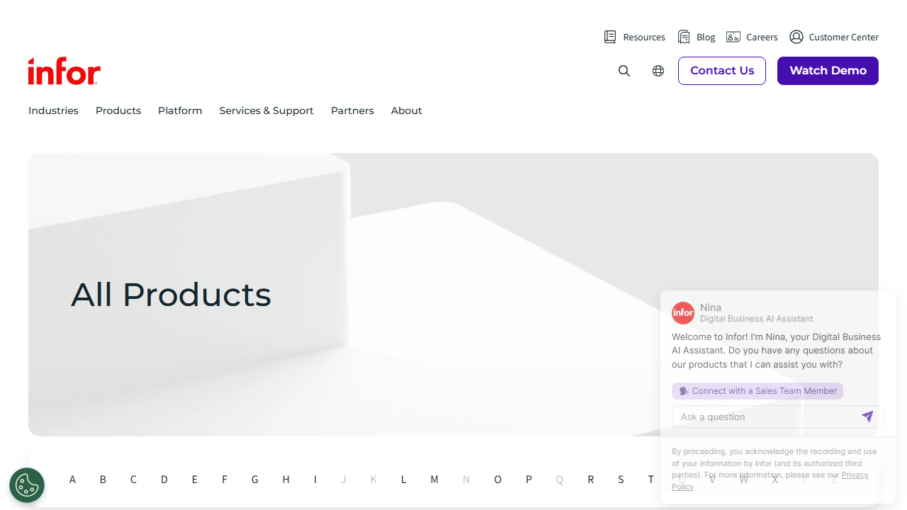 Screenshot of the homepage of Infor CloudSuite Financials