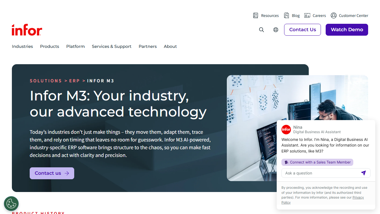 Screenshot of the homepage of Infor M3