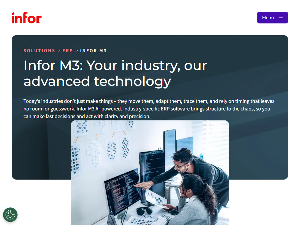 Screenshot der Homepage von Infor M3