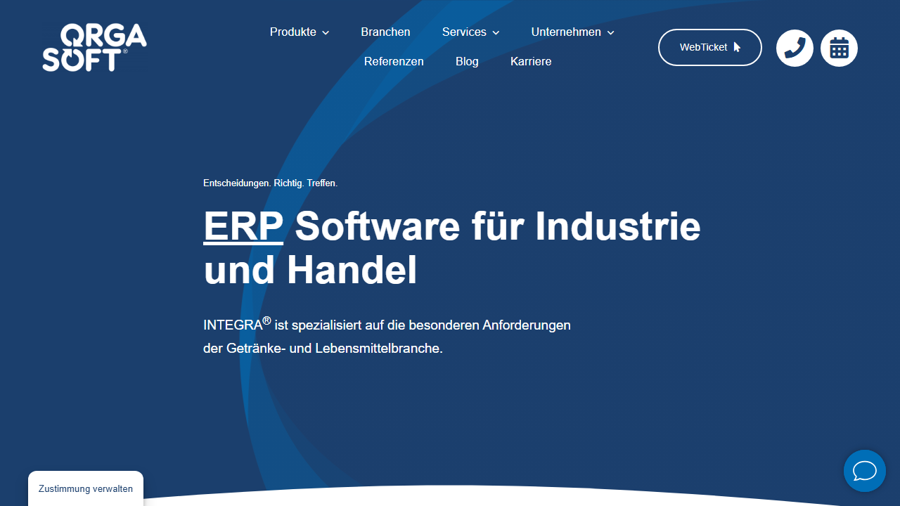 Screenshot of the homepage of INTEGRA