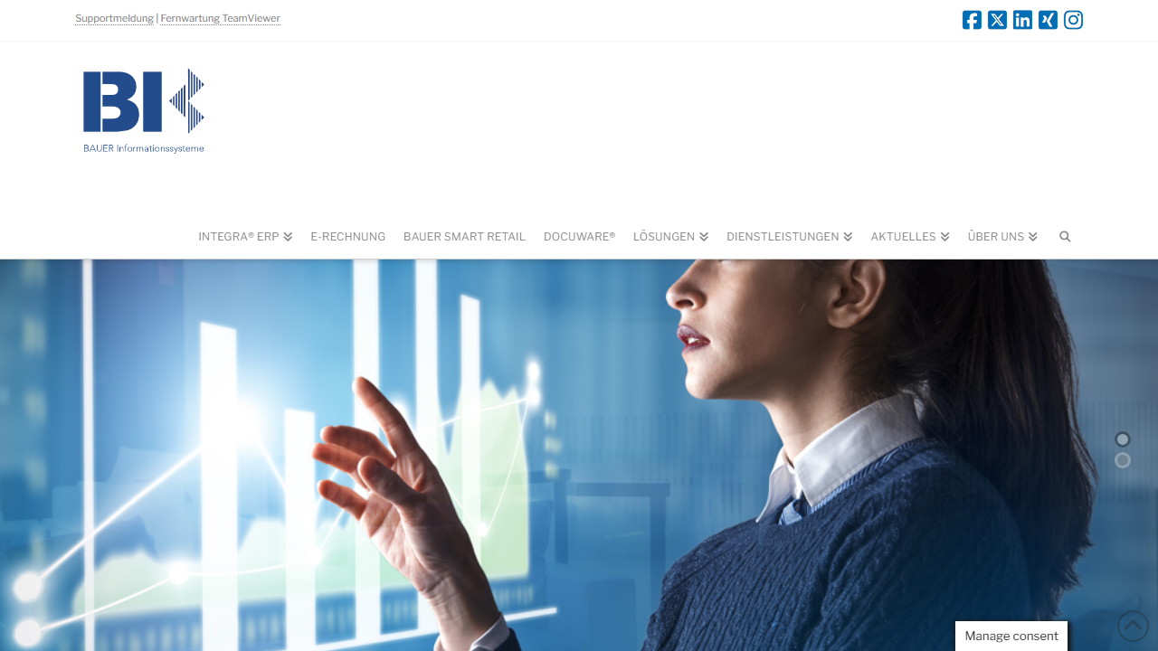 Screenshot of the homepage of BAUER INTEGRA ERP