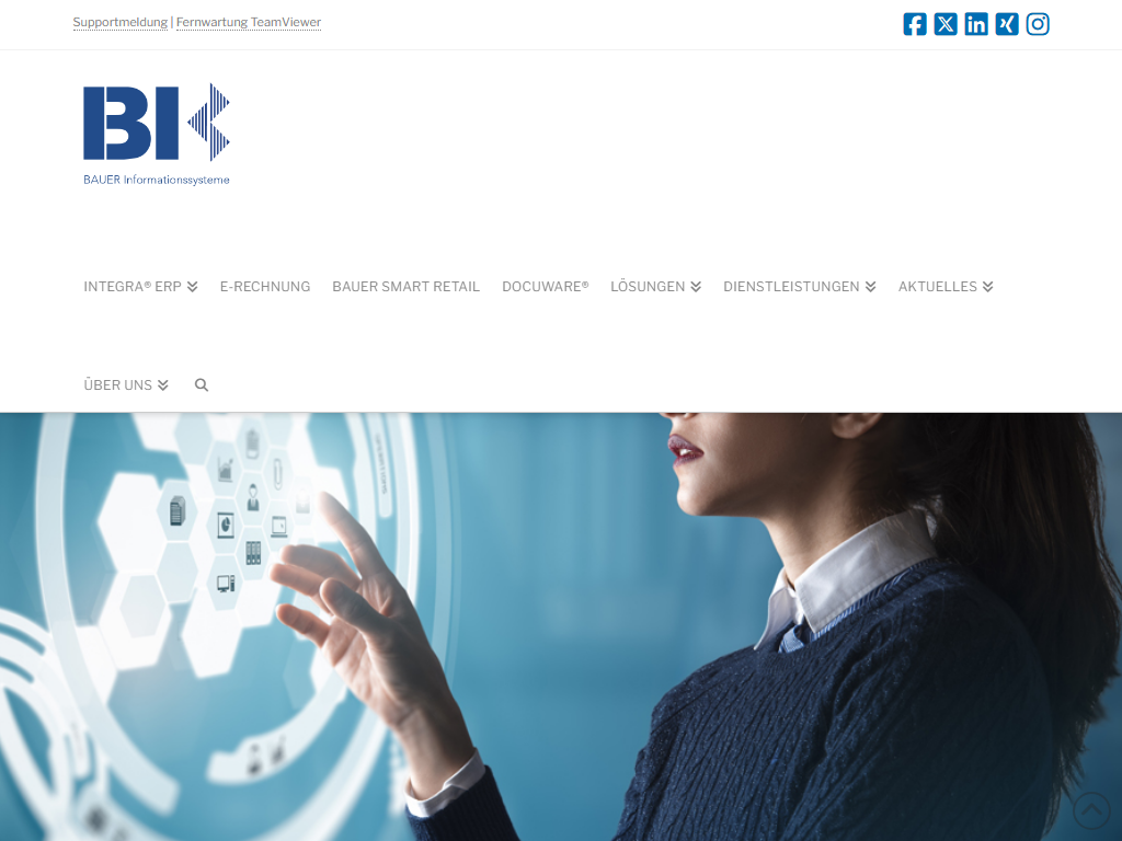 Screenshot of the homepage of BAUER INTEGRA ERP