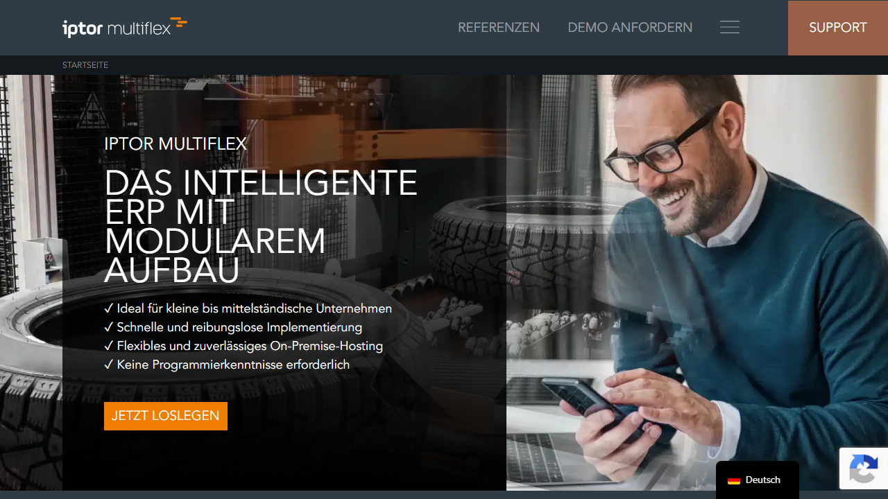 Screenshot of the homepage of Iptor multiflex