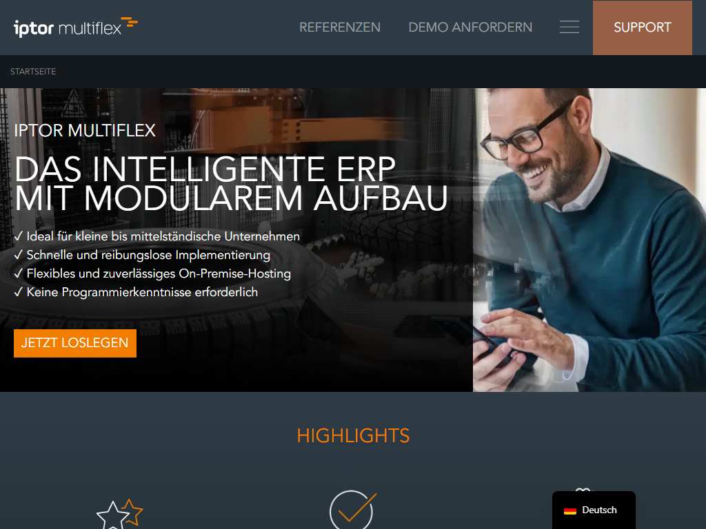 Screenshot of the homepage of Iptor multiflex