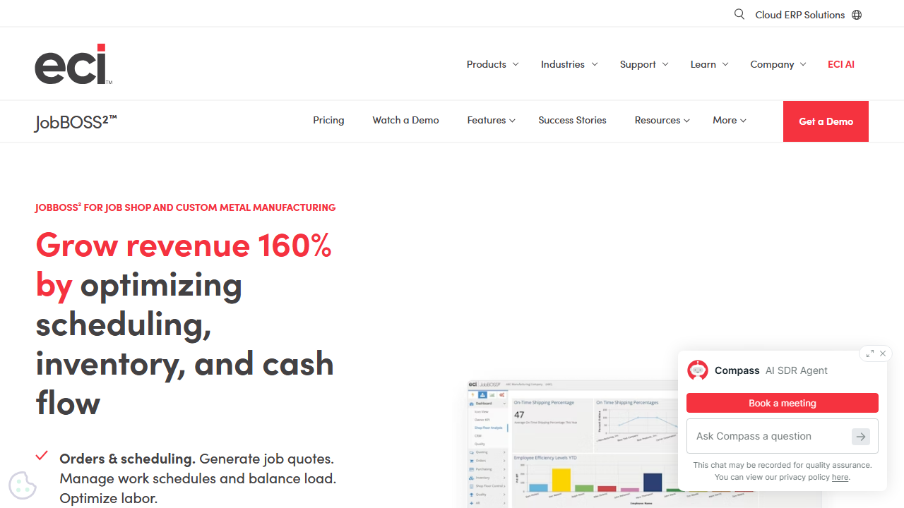 Screenshot of the homepage of JobBOSS2