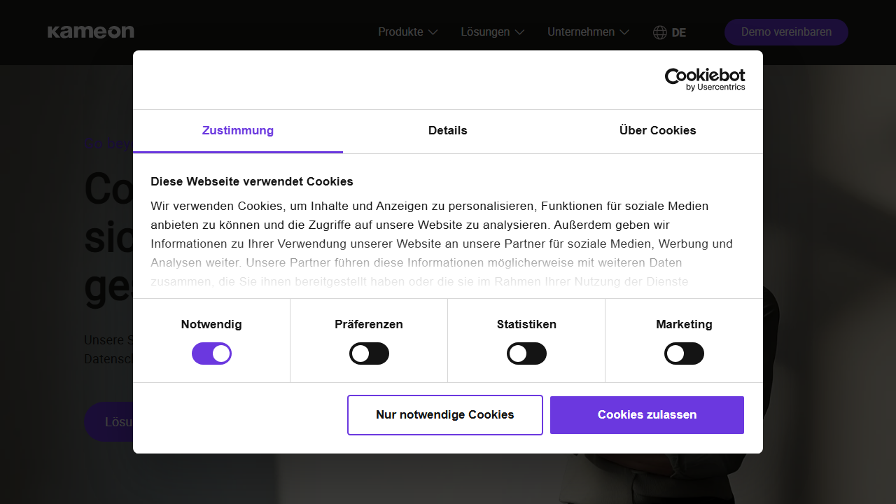Screenshot of the homepage of kameon ERP
