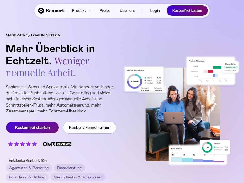Screenshot der Homepage von Kanbert