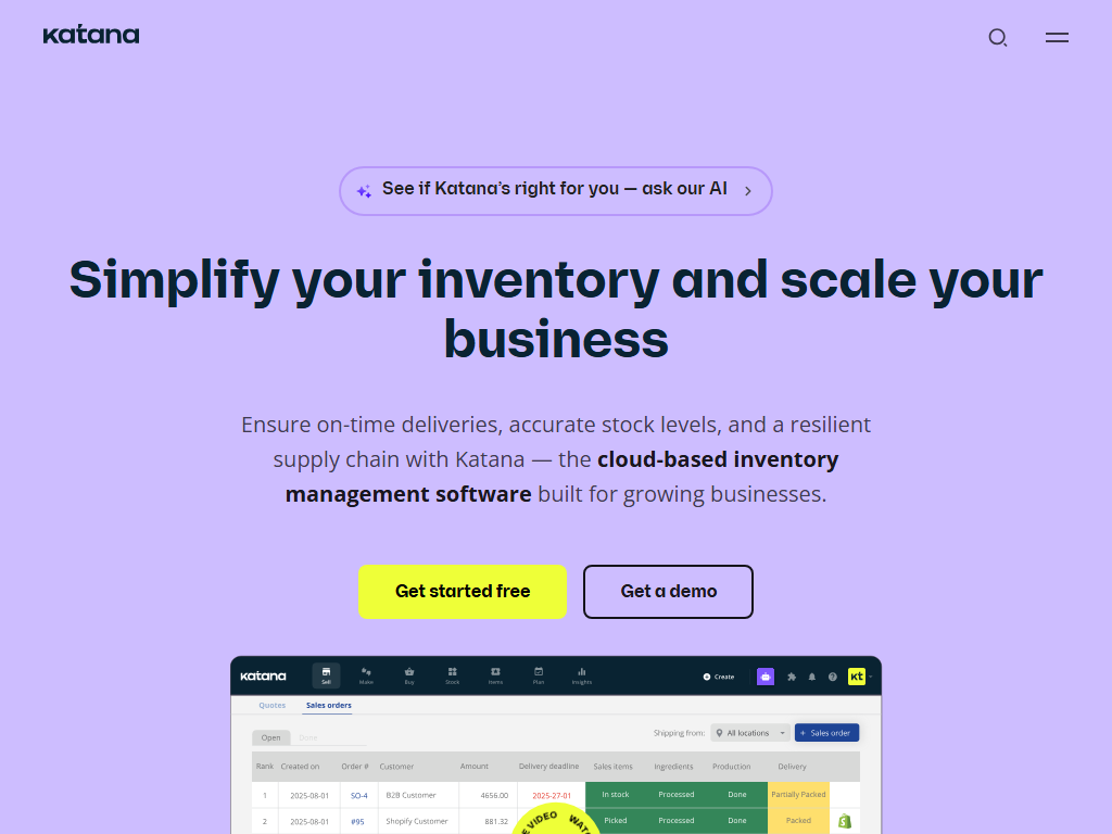 Screenshot der Homepage von Katana Cloud Inventory