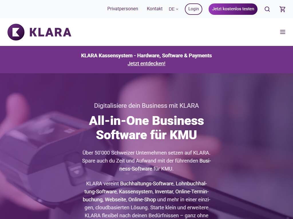 Screenshot der Homepage von KLARA
