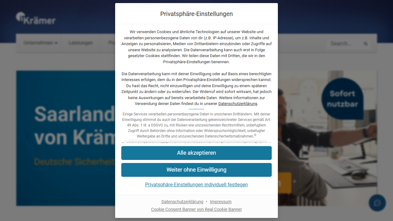 Screenshot of the homepage of Krämer DMS