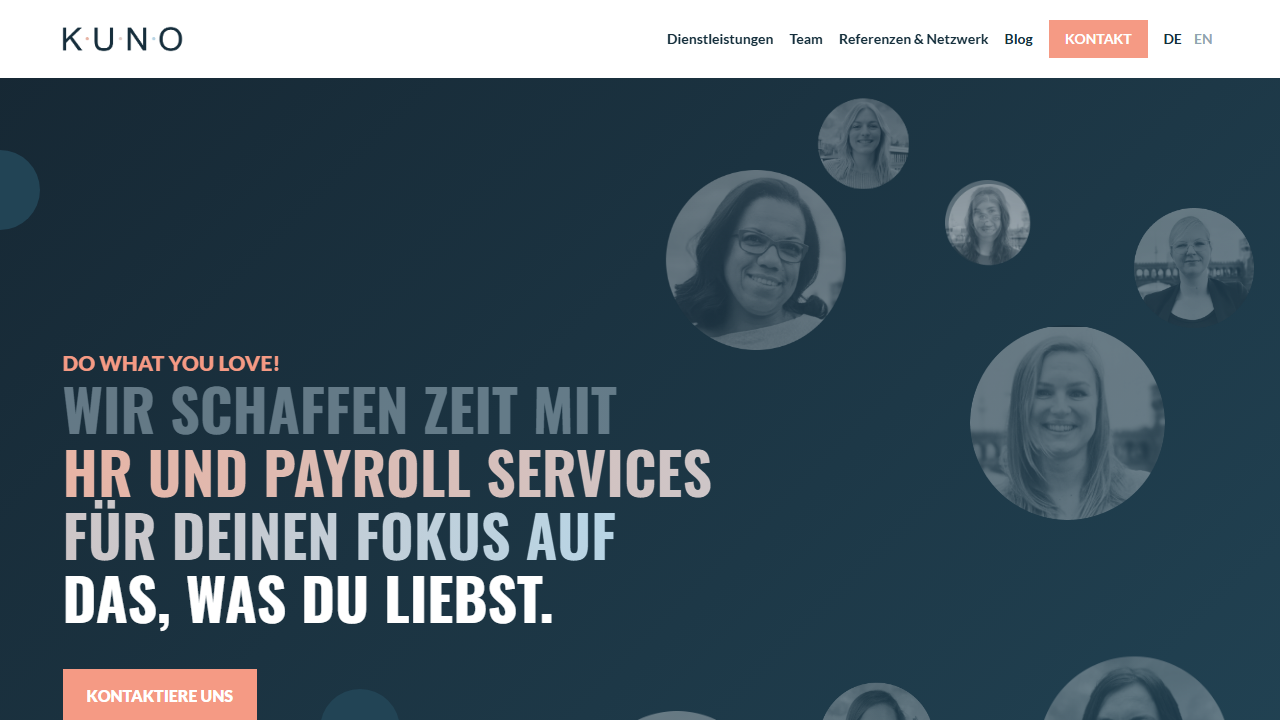 Screenshot of the homepage of KUNO