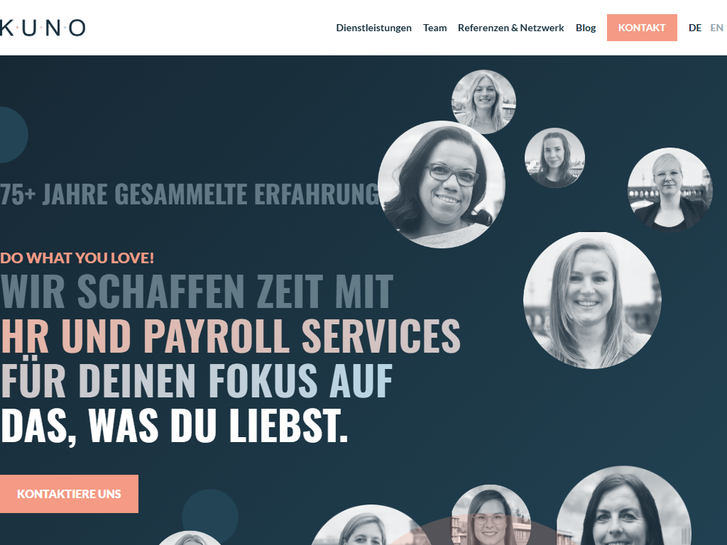 Screenshot der Homepage von KUNO