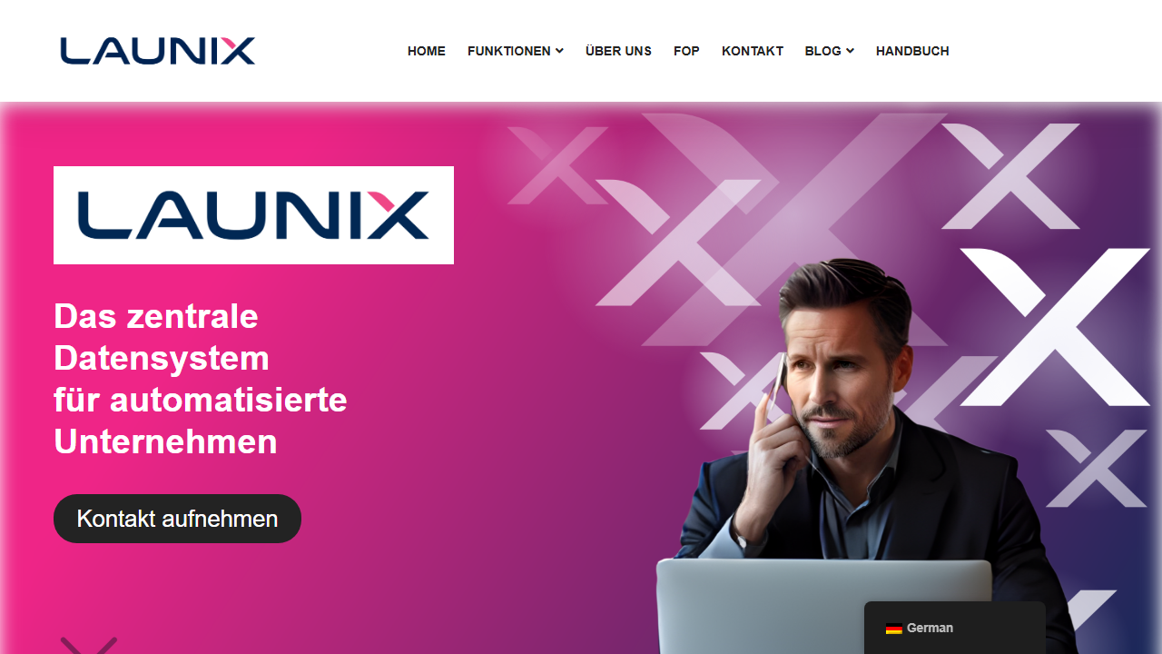 Screenshot of the homepage of Launix FOP-ERP