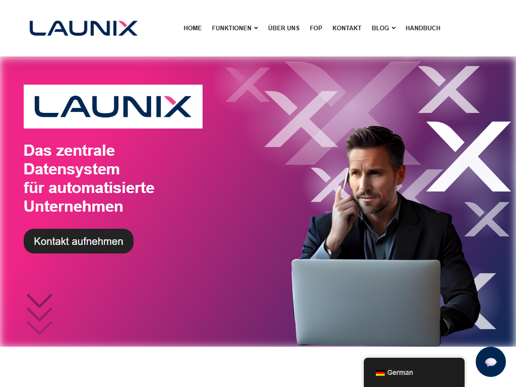Screenshot der Homepage von Launix FOP-ERP