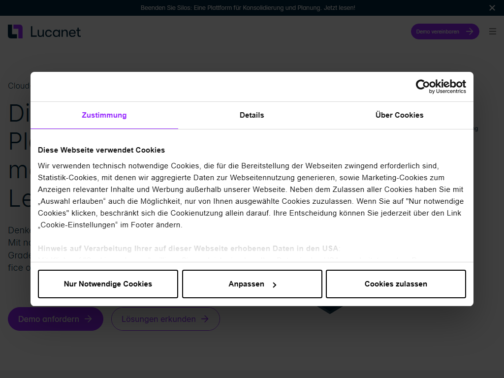 Screenshot der Homepage von Lucanet