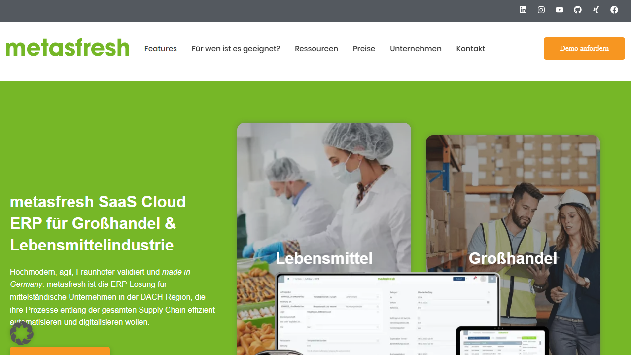 Screenshot of the homepage of metasfresh ERP