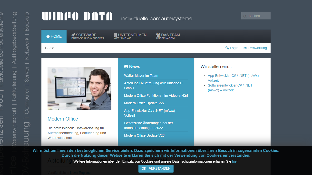 Screenshot of the homepage of Modern Office