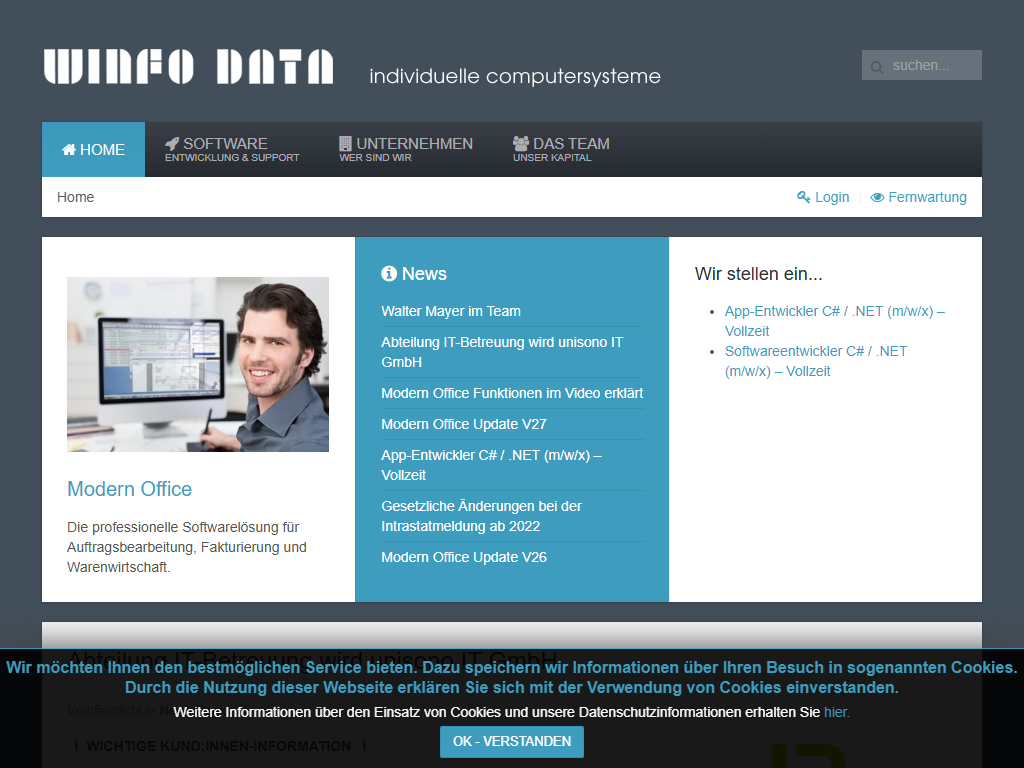 Screenshot der Homepage von Modern Office