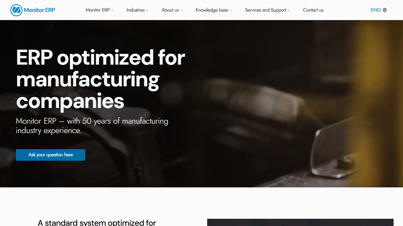 Screenshot of the homepage of Monitor G5 ERP
