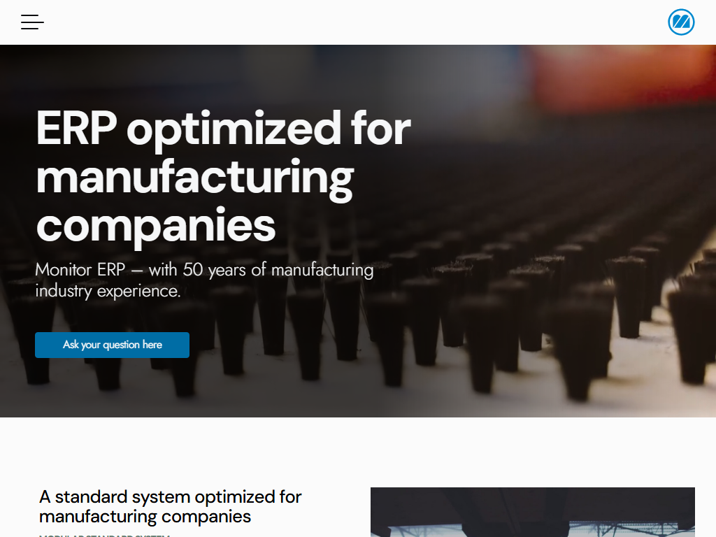 Screenshot of the homepage of Monitor G5 ERP