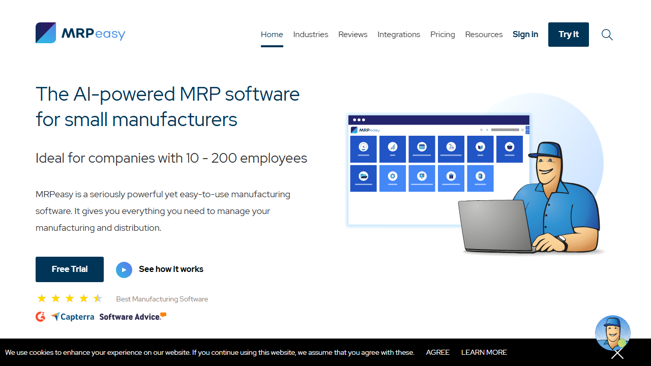 Screenshot of the homepage of MRPeasy