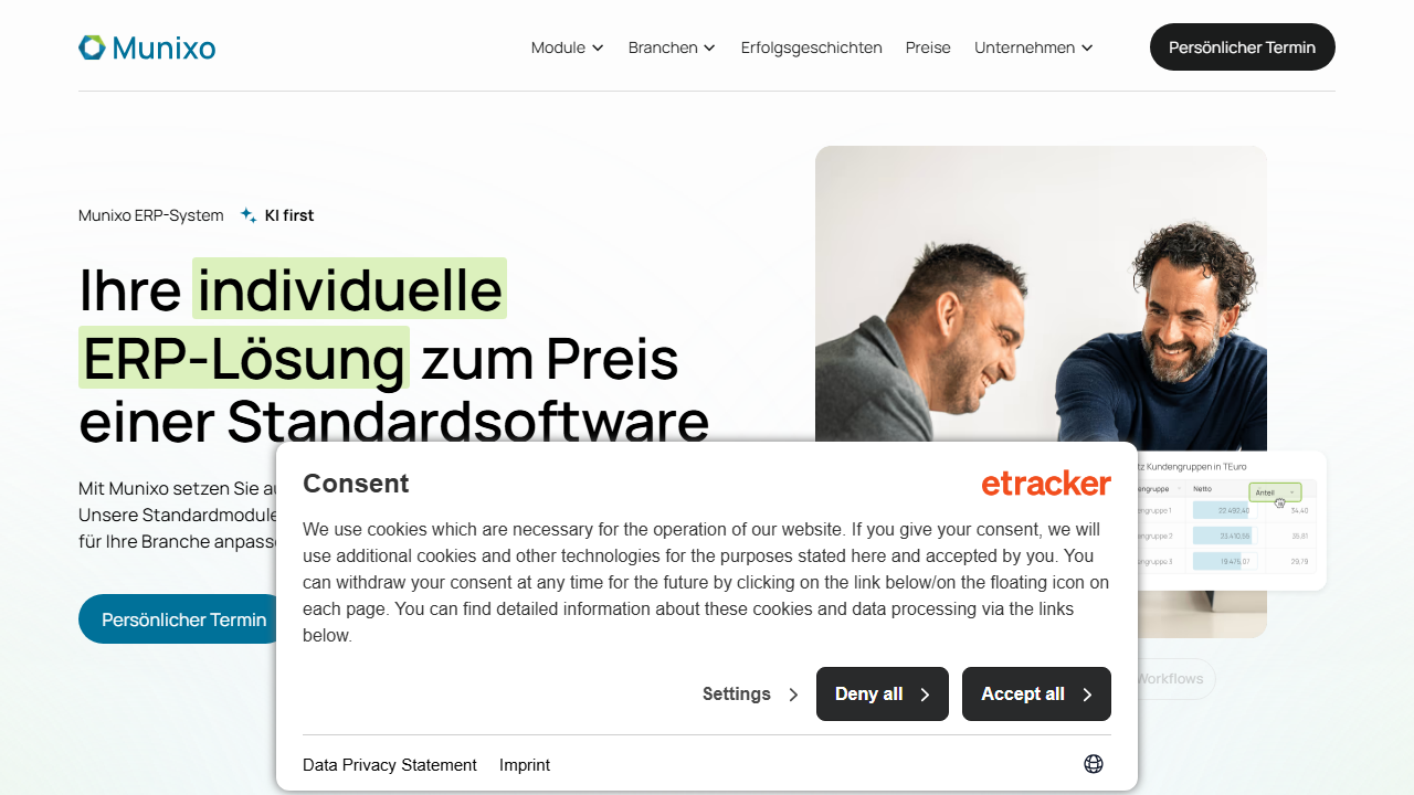 Screenshot of the homepage of Munixo