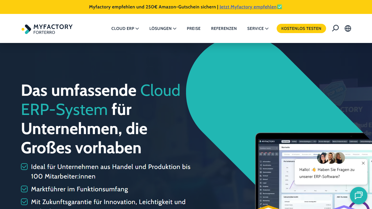 Screenshot of the homepage of Myfactory