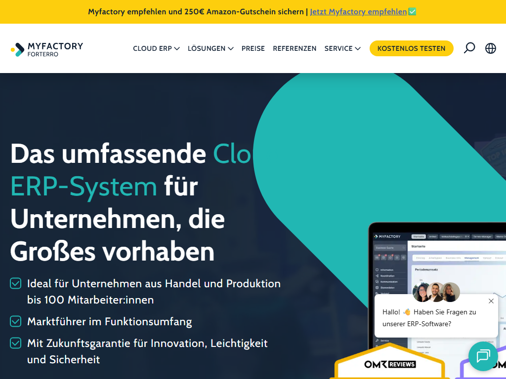 Screenshot der Homepage von Myfactory